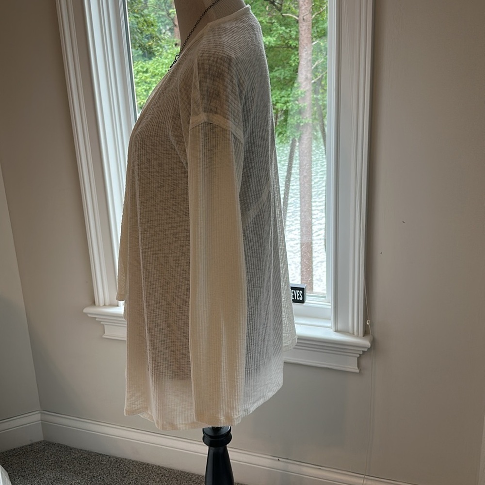 BOBEAU Waterfall Semi-Sheer Open Cardigan, Ivory, Medium, EUC - Picture 3 of 7